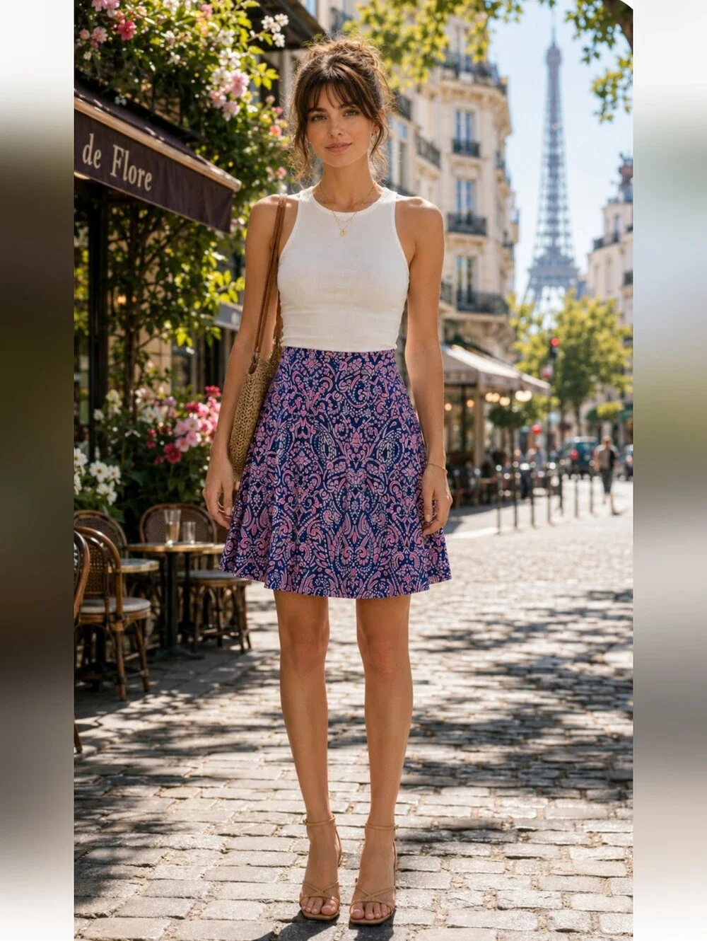 Cynthia Rowley Blue & Pink Paisley Pull-On Mini Skirt NWT Small